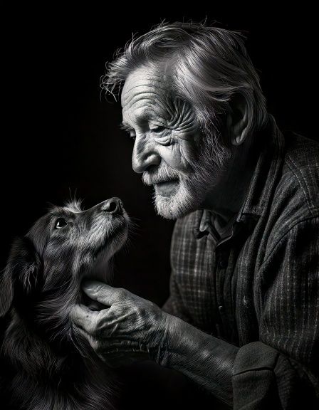 Retrato de un hombre anciano y un perro By elenirc ai para escoltem